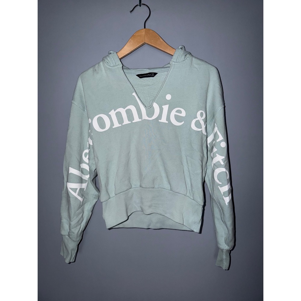 Abercrombie & Fitch Mint Green Cropped Logo Hoodie Sweatshirt Womens XS